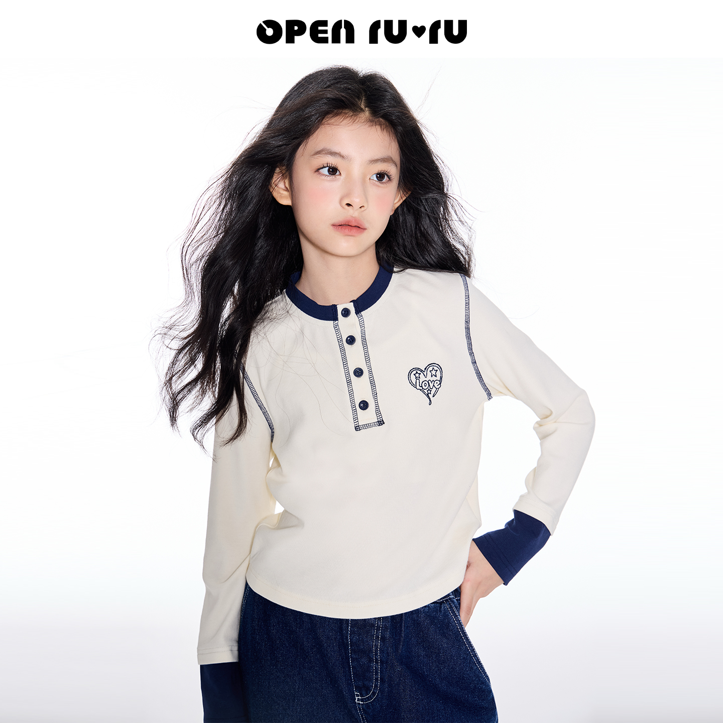 女童撞色刺绣T恤秋季设计感亲肤百搭漂亮出片衣服上衣童装反季