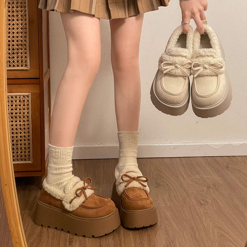 复古白色勃肯毛毛鞋女外穿2025新款冬季加绒保暖厚底一脚蹬棉鞋子