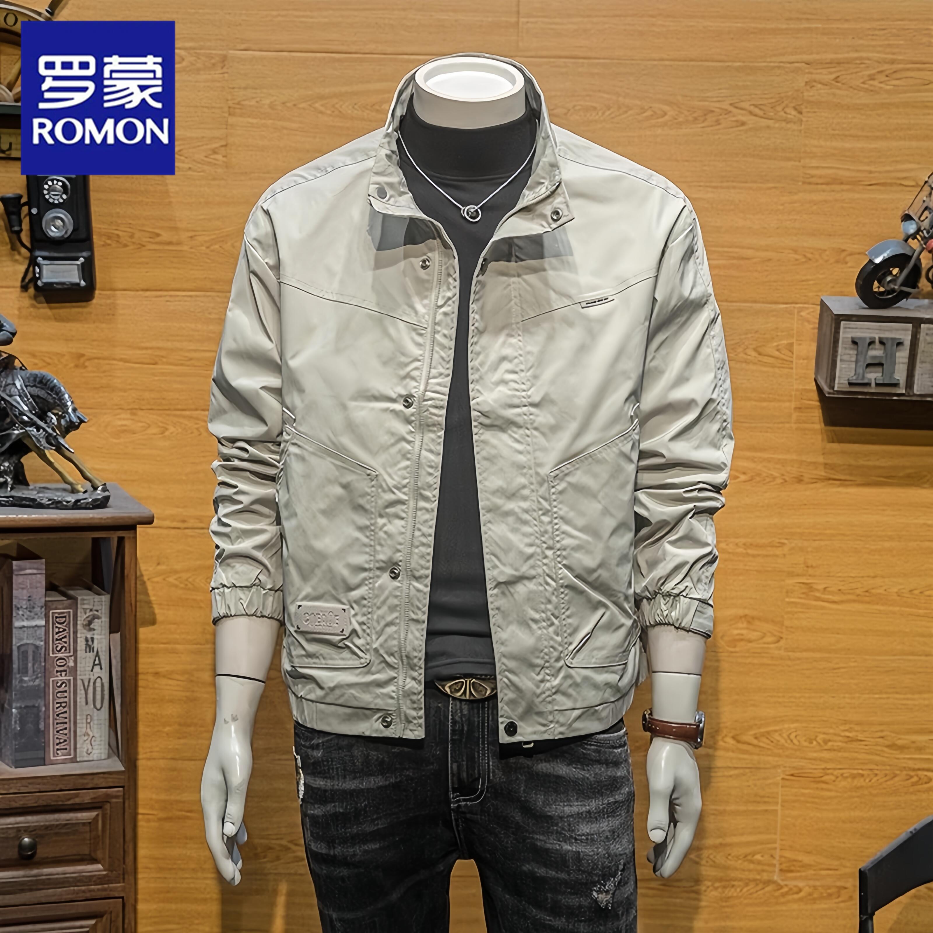 罗蒙新款春秋季帅气潮牌修身男士立领夹克衫短款潮流百搭休闲外套
