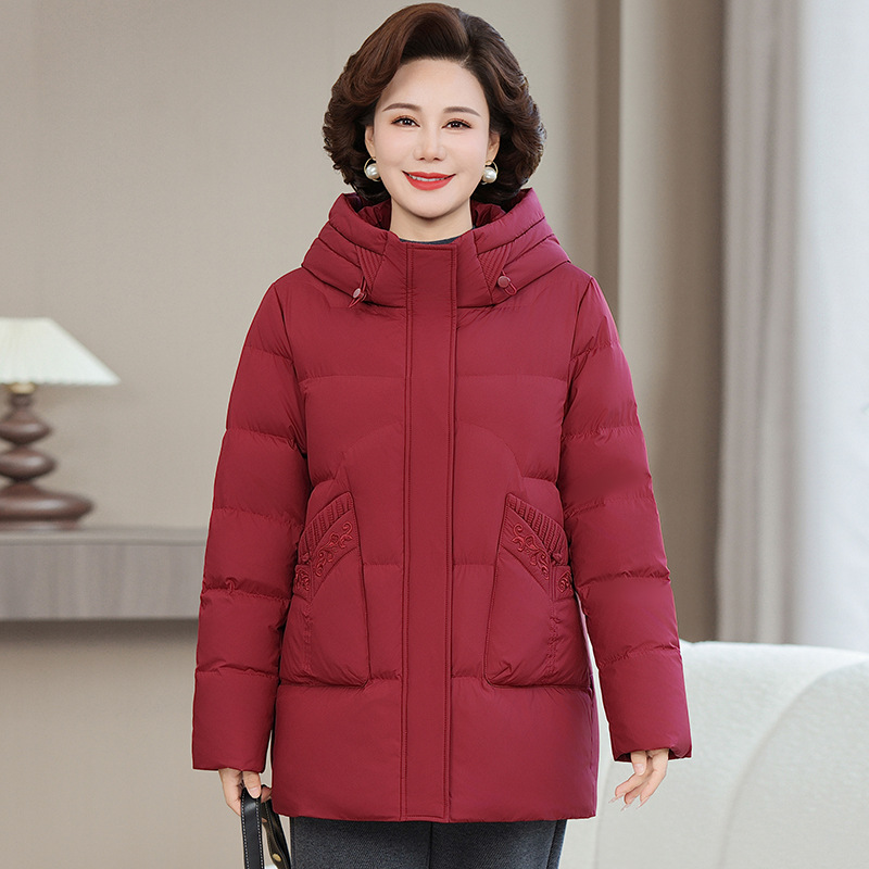 2025年妈妈羽绒服女冬季新款洋气中老年加厚白鸭绒大码中长款外套