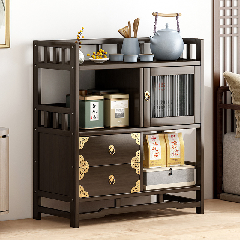 家用简易实木茶水架多层茶柜茶台置物架客厅书房茶叶储物柜博古架