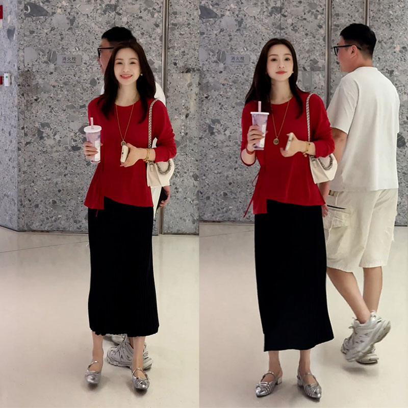 春秋季气质高级感女神范穿搭一整套宽松垂感长袖半身裙显瘦两件套