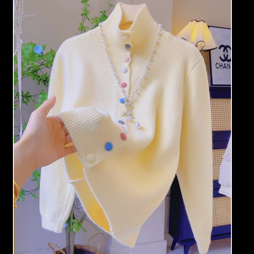 994多色纽扣温柔风彩色扣高领针织衫毛衣女秋冬上衣