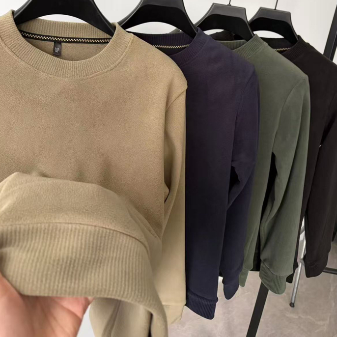 卫衣绿色长袖秋冬保暖圆领运动冬季双面套头上衣时尚