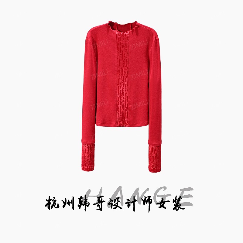 【韩哥欧货女装】冬季加厚羊毛《丝绒拼接》高弹显瘦打底上衣26126-B1