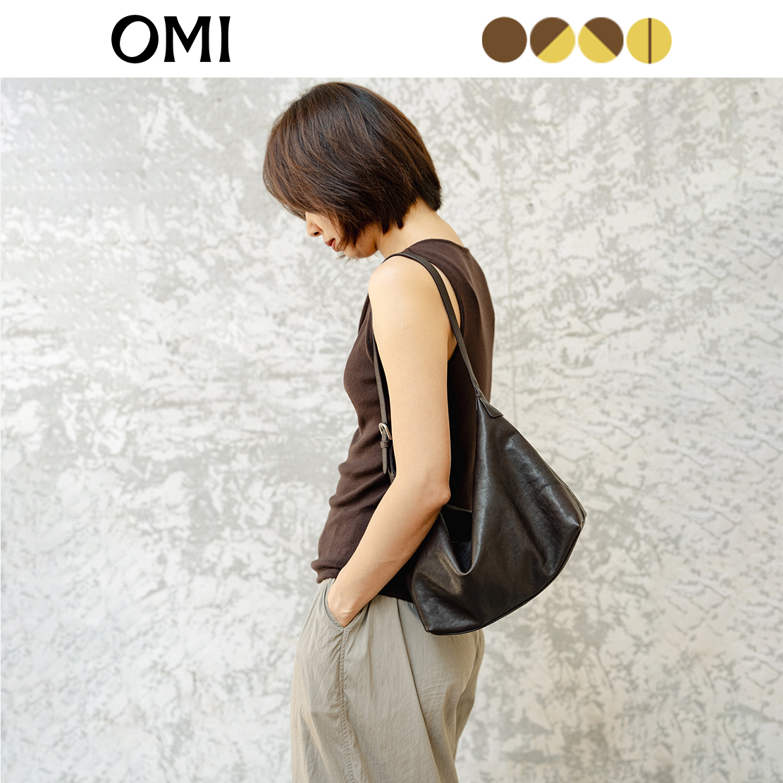 OMI/欧米胎牛皮植鞣HOBO包托特包轻奢女包小众褶皱黑色腋下百搭