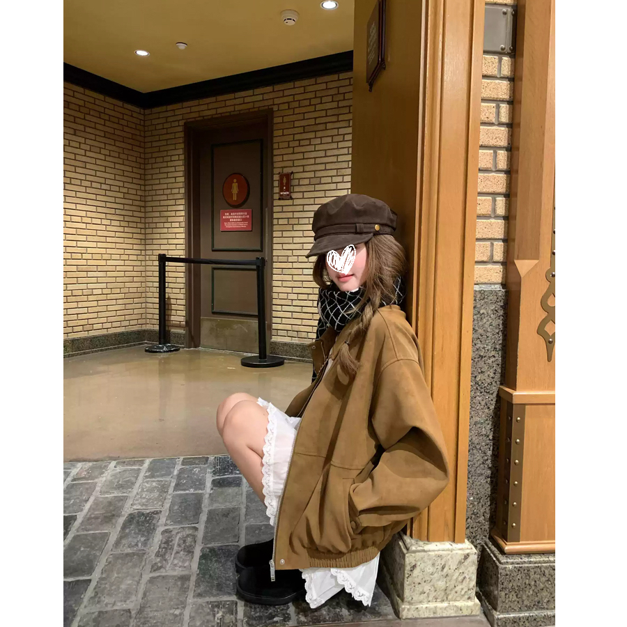 2025秋季复古简约皮衣美式宽松翻领休闲百搭显瘦皮皮衣女外套