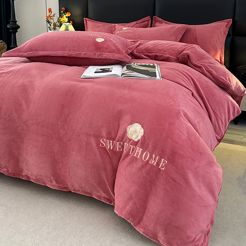 【加绒】加厚款牛奶宝宝绒绣花四件套宝宝绒保暖A类轻奢双面绒床裙