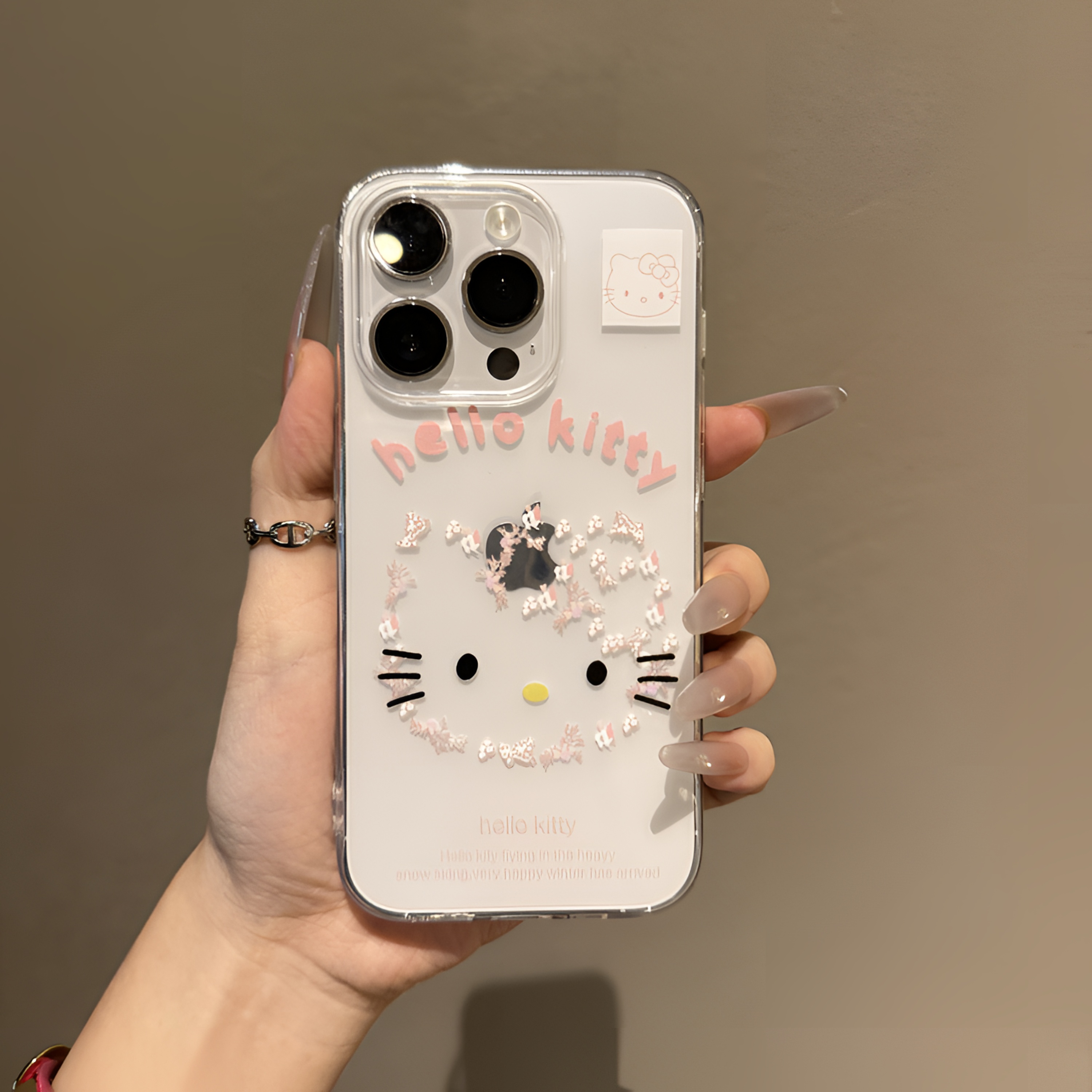 少女心碎花KT猫适用于苹果14手机壳iPhone15透明11大孔13软