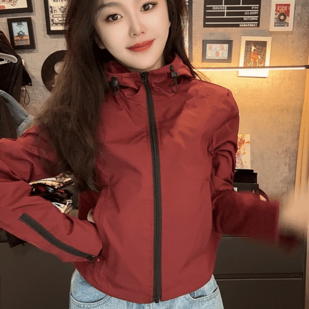 2025春季新款时尚防风短款收腰连帽风衣工装韩版休闲外套女