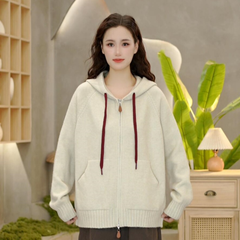 3979 秋冬季新款连帽针织开衫时尚休闲宽松针织衫外套女百搭上衣