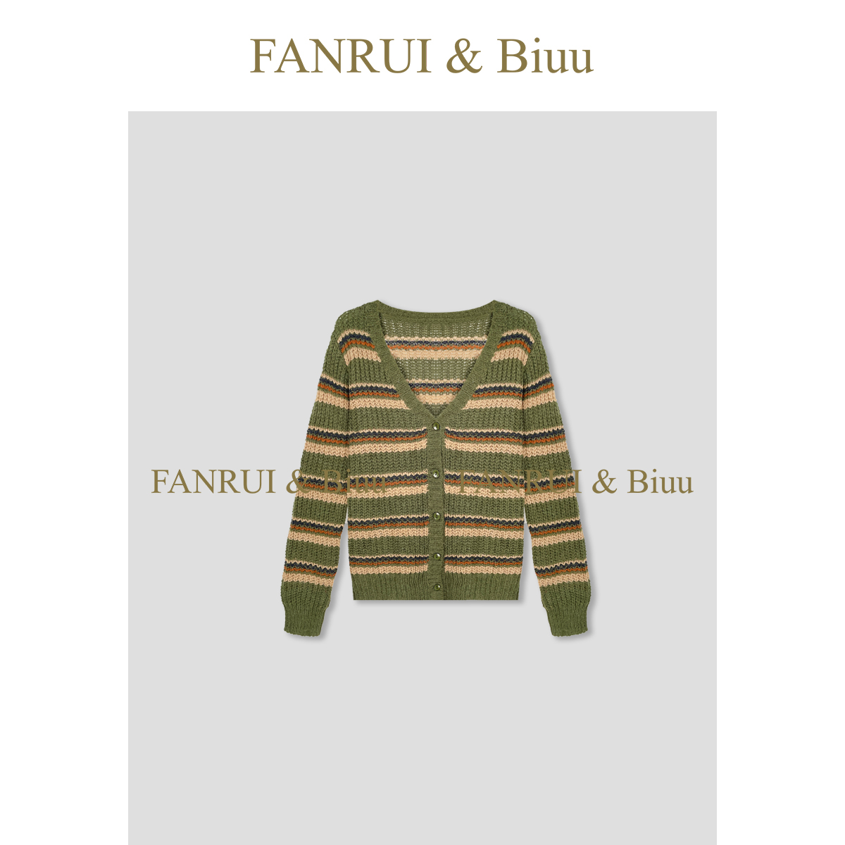 FANRUI/泛芮「贝贝biuu」马海羊毛混纱条纹减龄气质针织开衫B18389