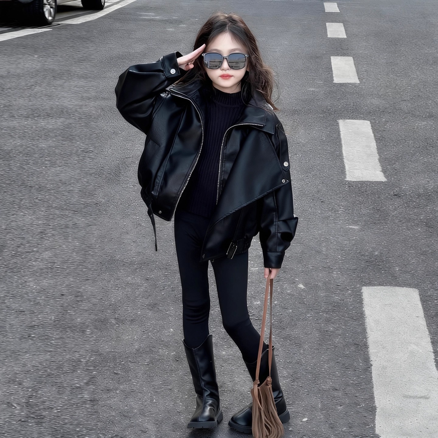 又酷又飒的女童外套秋季2025新款女大童洋气时髦皮衣儿童炸街夹克