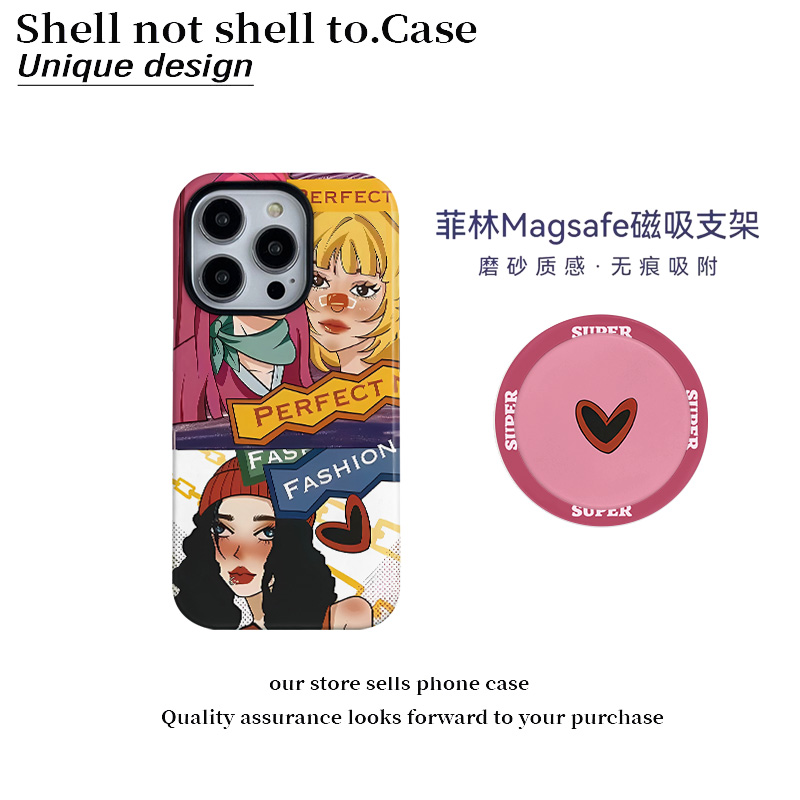ins风欧美女孩磁吸菲林二合一16promax苹果15/14手机壳防摔13女12