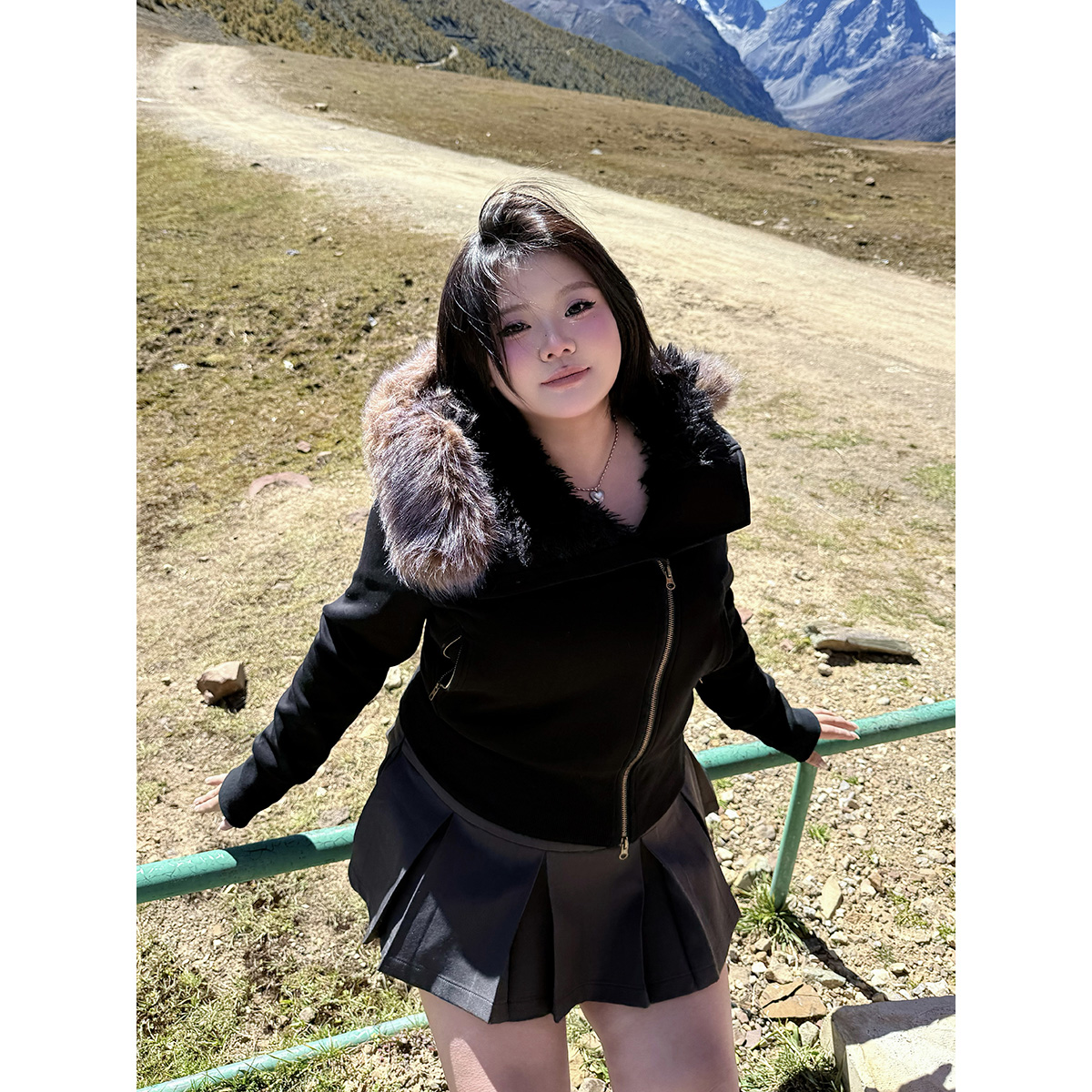 全球花【毛毛外套2】大码秋冬加绒毛领连帽外套修身显瘦短外套女