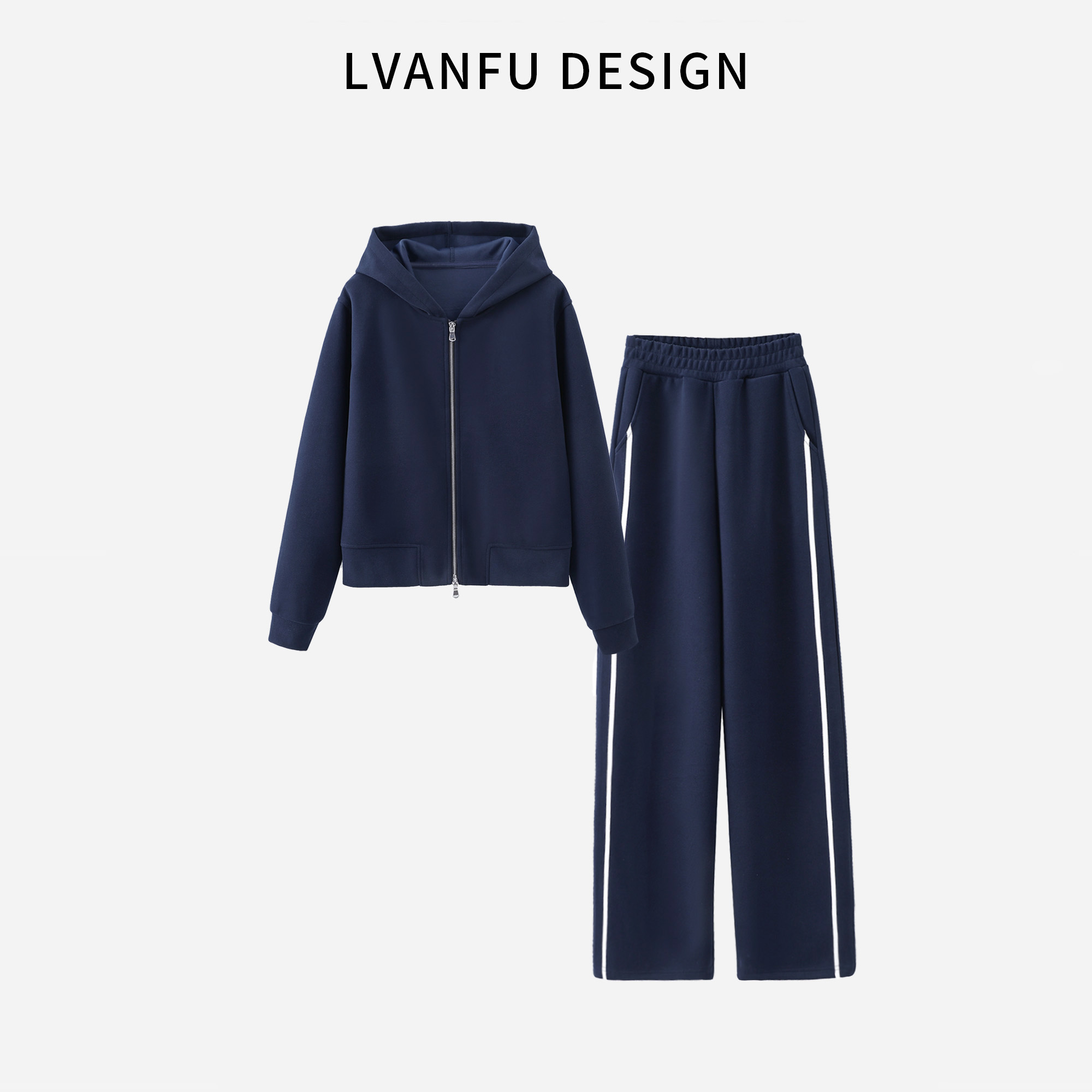 【依凡芙】2025设计师秋款四六分撞色织带显瘦连帽套装JY570A/ZN