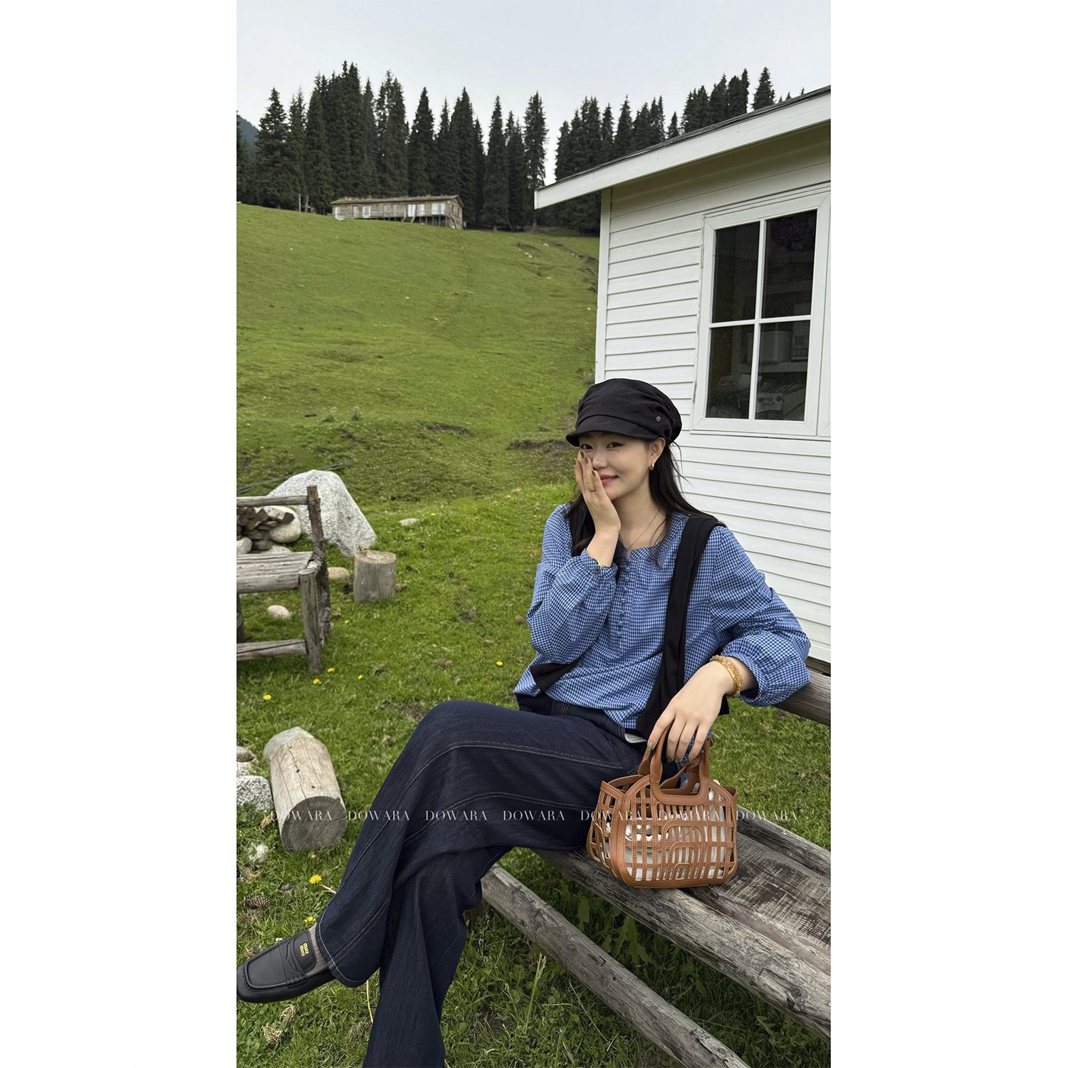 现货8892D大婉酱微胖定制英伦风穿搭韩系chic上衣女早秋格子衬衫