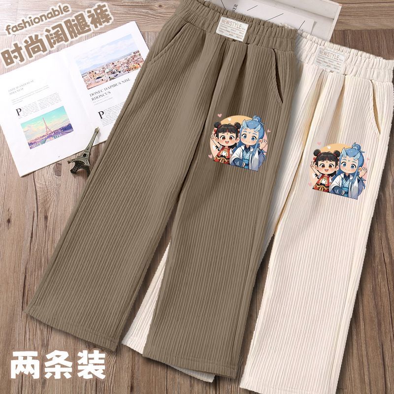 女童阔腿裤裤子2025中大童春秋新款儿童灯芯绒洋气口袋直筒长裤