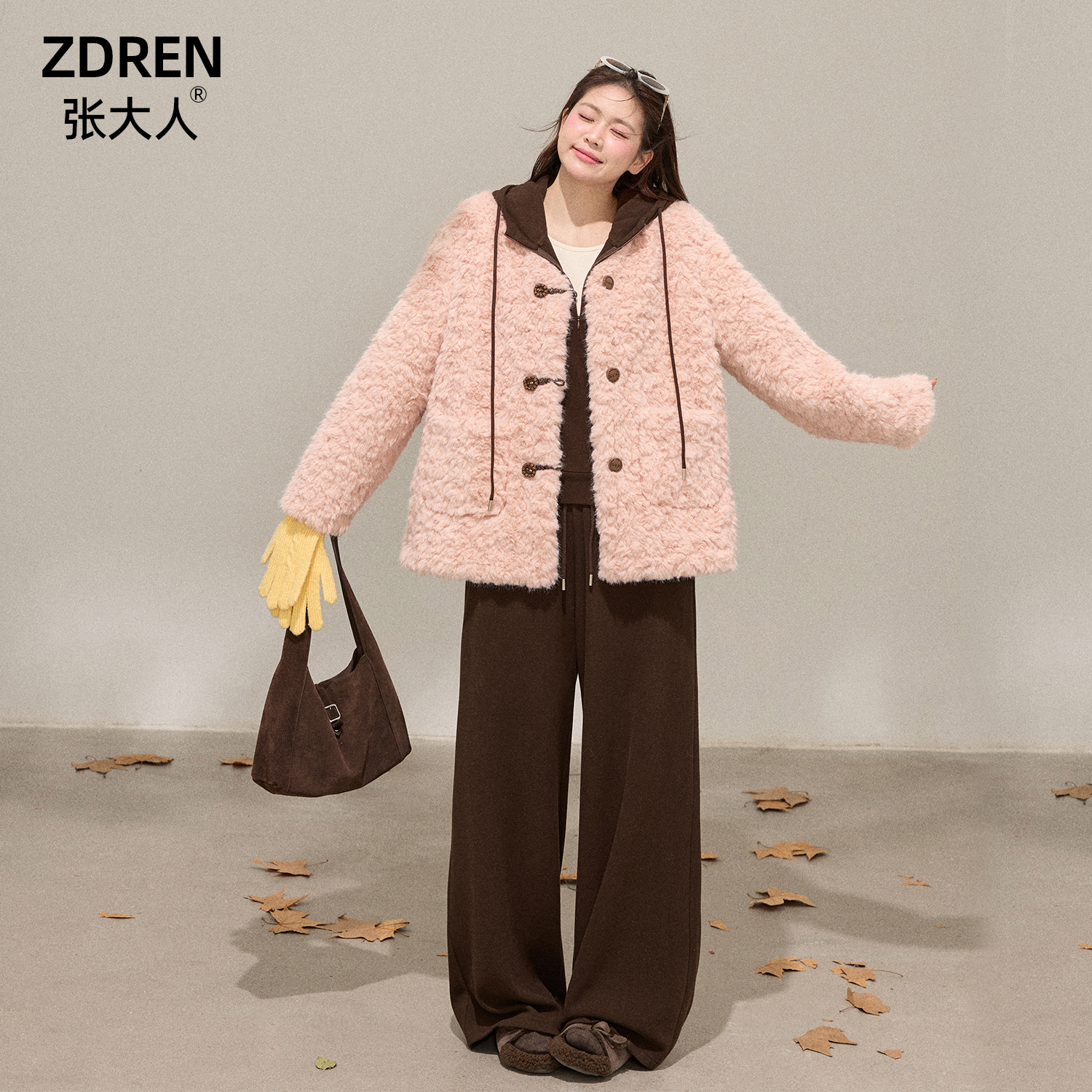 张大人【雪松秘境】大码女装微胖妹妹冬季氛围感双口袋绵绵毛外套