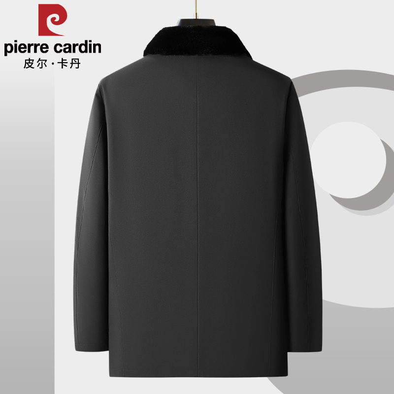 皮尔卡丹冬季新款男士翻领加绒派克服爸爸可拆卸内胆保暖加厚外套