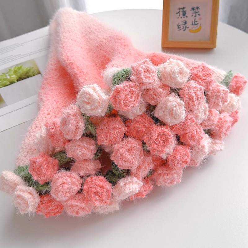 玫瑰花束毯子半成品雪球半成品手工diy编织早秋办公室盖毯送闺蜜