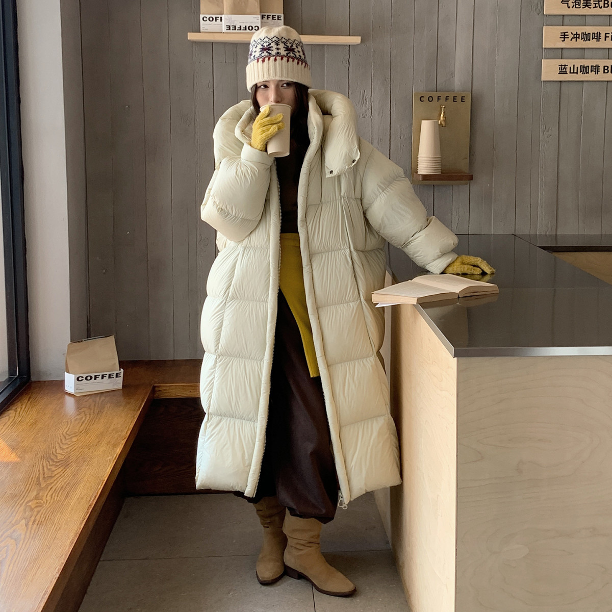 云朵零压泡芙连帽羽绒服女2025冬季新款过膝长款90白鹅绒加厚外套