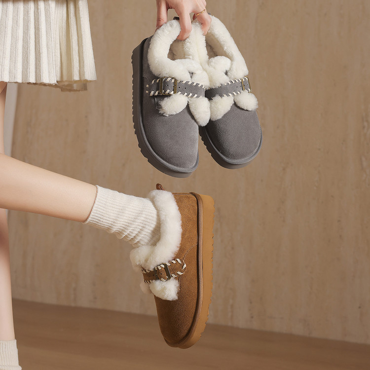 3cm 韩版气质百搭舒适软底加绒单鞋冬季复古简约风时尚保暖勃肯鞋