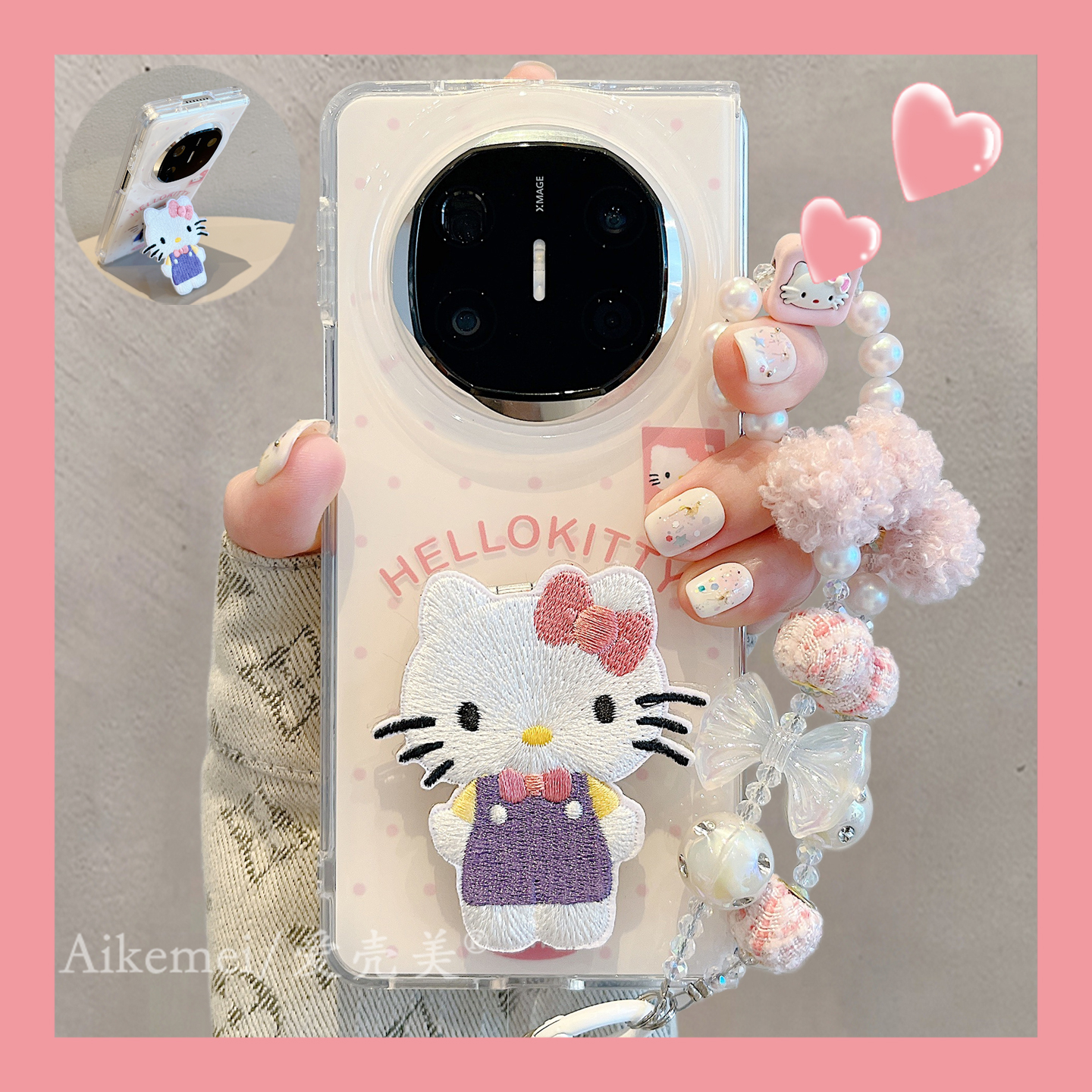 适用华为mateX6折叠屏手机壳MateX5典藏版波点kt猫X3刺绣支架链条