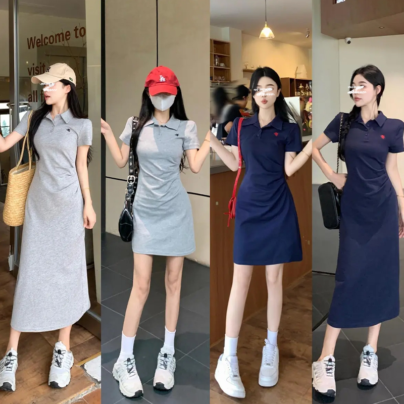 MosesQueen/魔西女王polo领连衣裙正肩收腰短袖裙子显瘦包臀裙夏