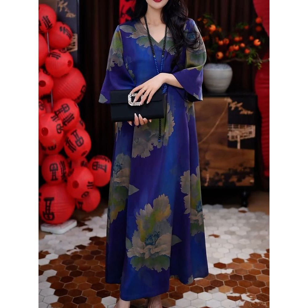 高档复古典雅国风气质连衣裙女2025夏季新款轻奢洋气简约显瘦长裙