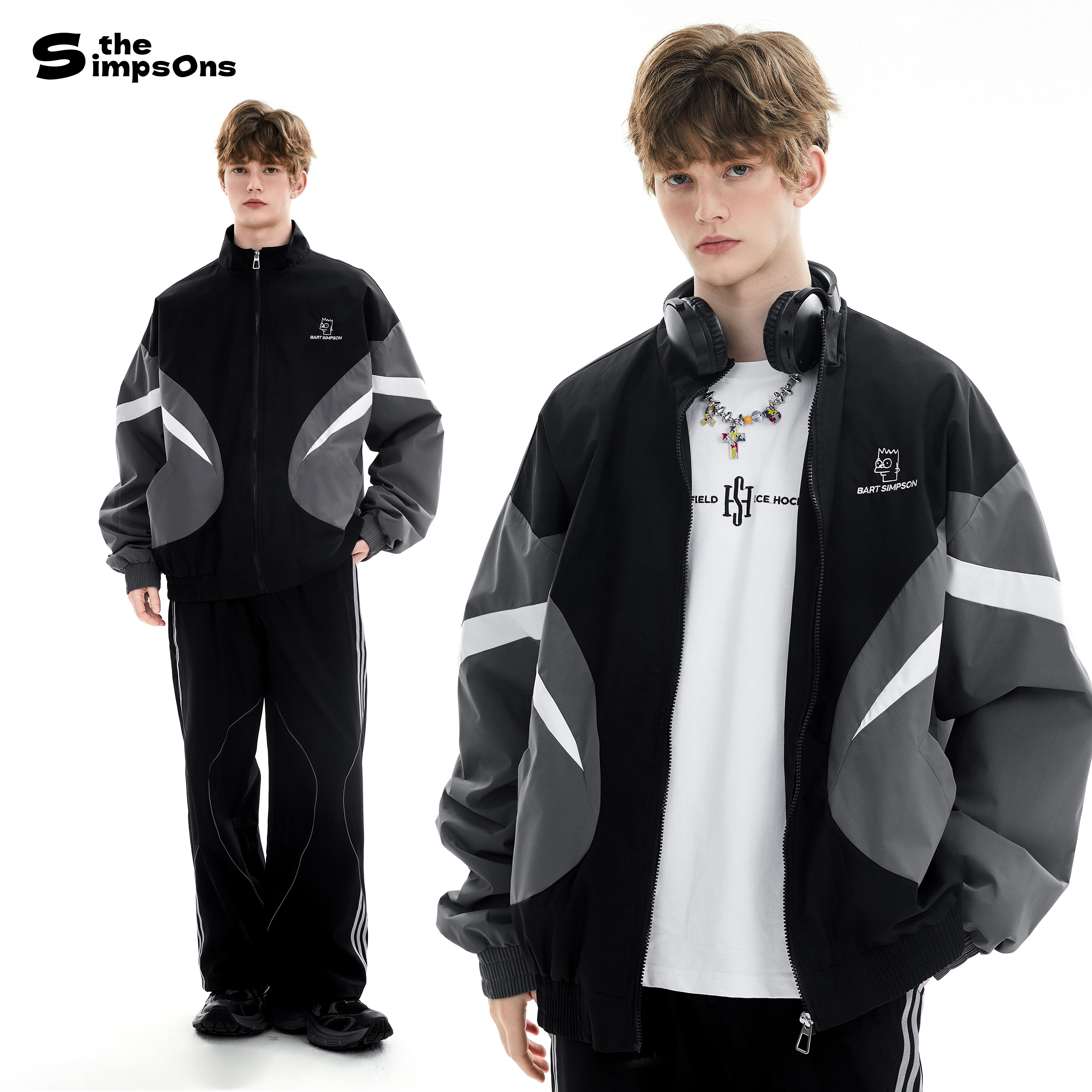 THESIMPSONS休闲潮宽松撞色男女同款棒球服夹克外套SPCJK253F62U