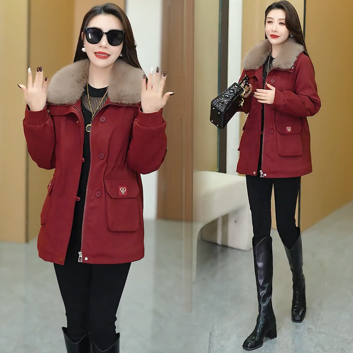 韩版中长款毛领派克服女冬季新款加绒加厚保暖棉衣显瘦百搭外套潮