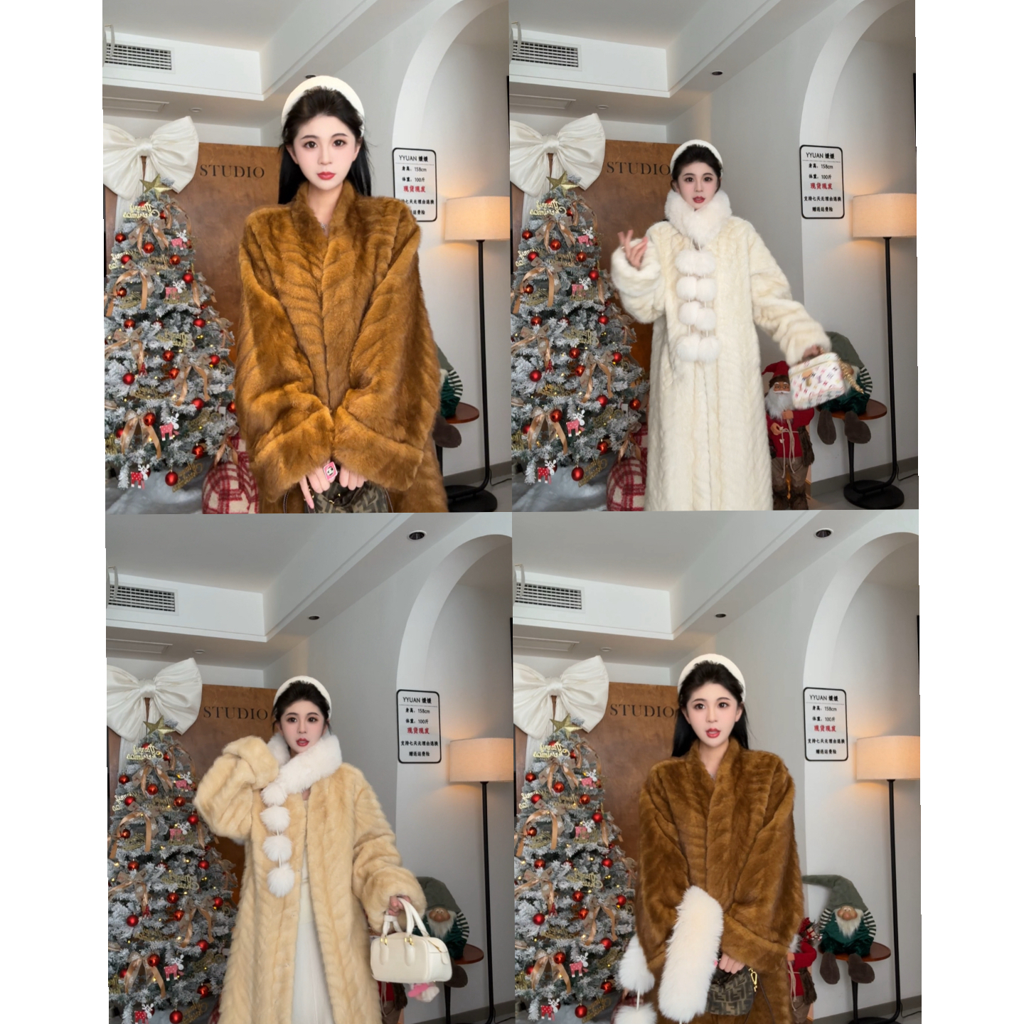 人造皮草 秋冬韩系高级感环保金叶貂保暖长款毛毛外套大衣网红