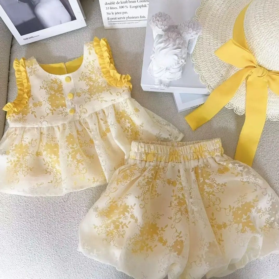 儿童夏季套装2025新款婴儿公主风洋气宝宝无袖上衣短裤儿童衣服