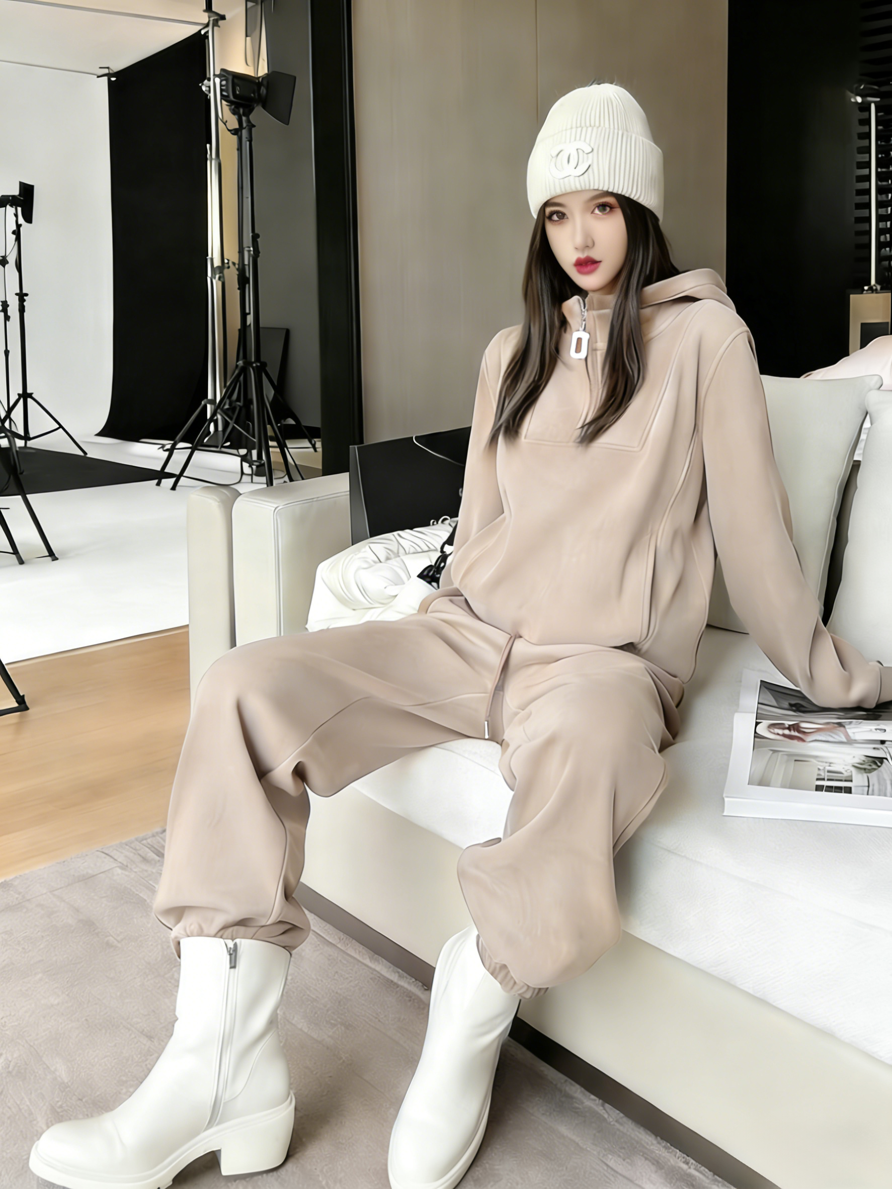 【年终大促】2026冬新款加厚半拉链连帽卫衣束脚卫裤套装26557