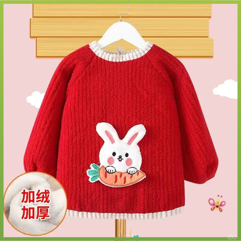 新款宝宝防水加绒罩衣宝宝秋冬饭兜罩衣儿童罩衣加绒防脏外穿加厚