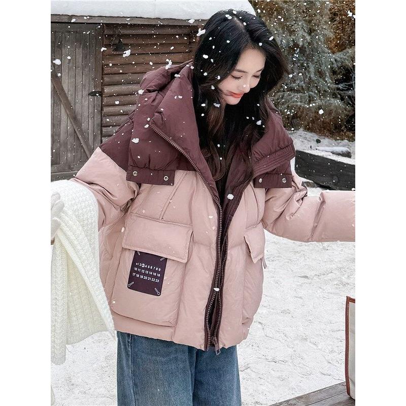 拼接服女2025冬新款棉衣韩版宽松ins棉袄加厚保暖连帽外套