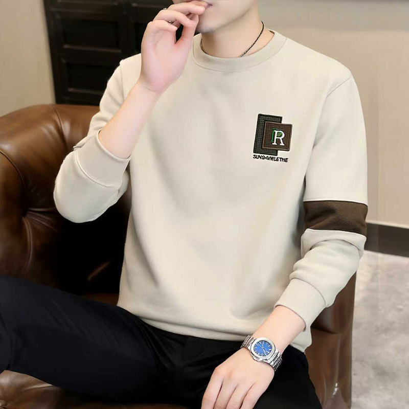 秋季新款男士长袖卫衣潮流字母刺绣休闲内搭打底衫上衣服个性拼接
