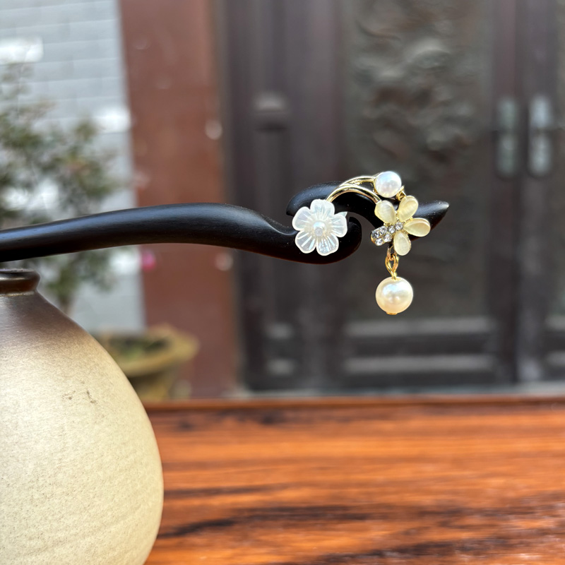 天然黑檀木发簪15厘米【猫眼桂花】气质日常新中式简约清新高级发簪