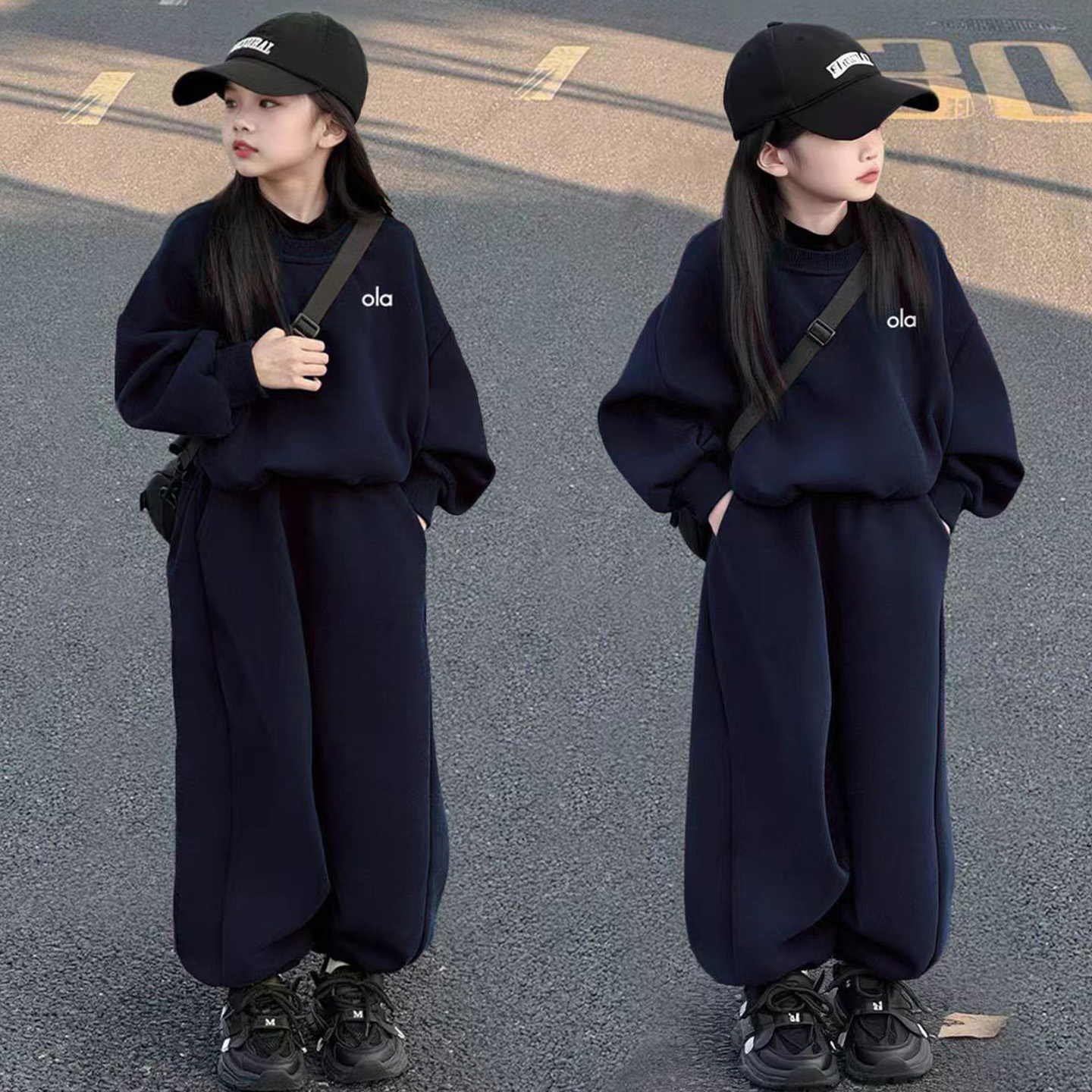 女童秋冬套装2025新款中大童加绒加厚圆领卫衣休闲卫裤秋装两件套