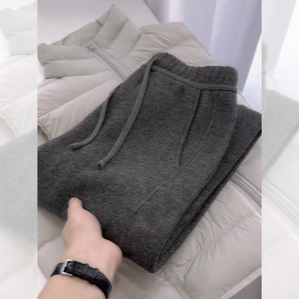 加厚保暖宽松显瘦休闲裤秋冬新款胖MM大码女装慵懒风毛呢阔腿裤女