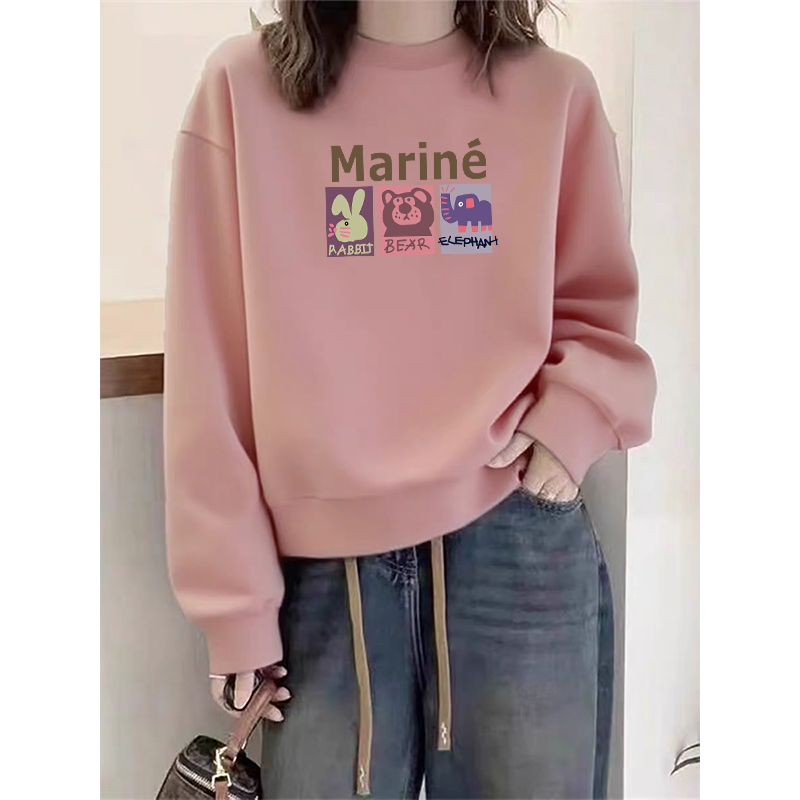 2025新款秋冬粉色大码卫衣女爆款时尚洋气小个子圆领套头长袖上衣