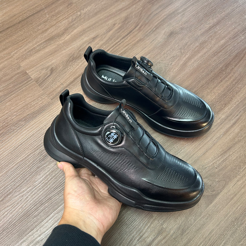 木林森秋冬魔术扣软底户外男鞋黑色休闲鞋男百搭防滑商务男皮鞋子