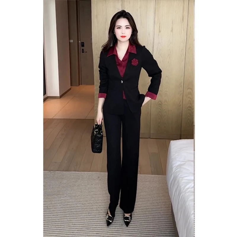 春季新款时尚欧若风穿搭气质收腰修身显瘦假两件套装洋气炸街减龄