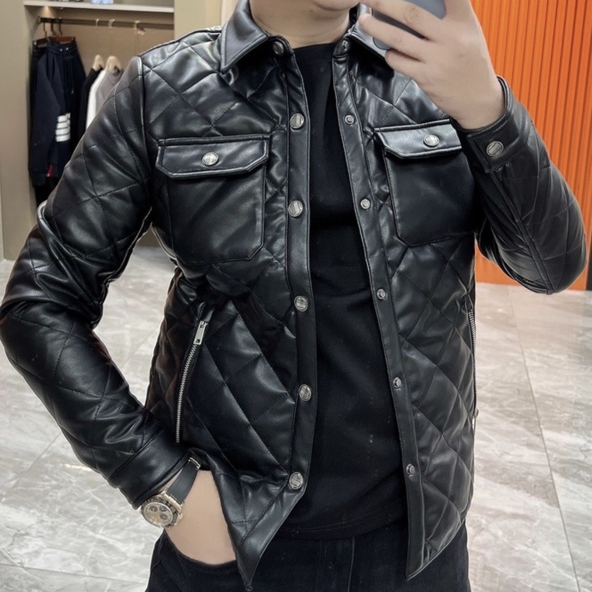 2025新款冬季高档皮棉服男翻领纯色皮衣商务休闲百搭轻薄保暖洋气