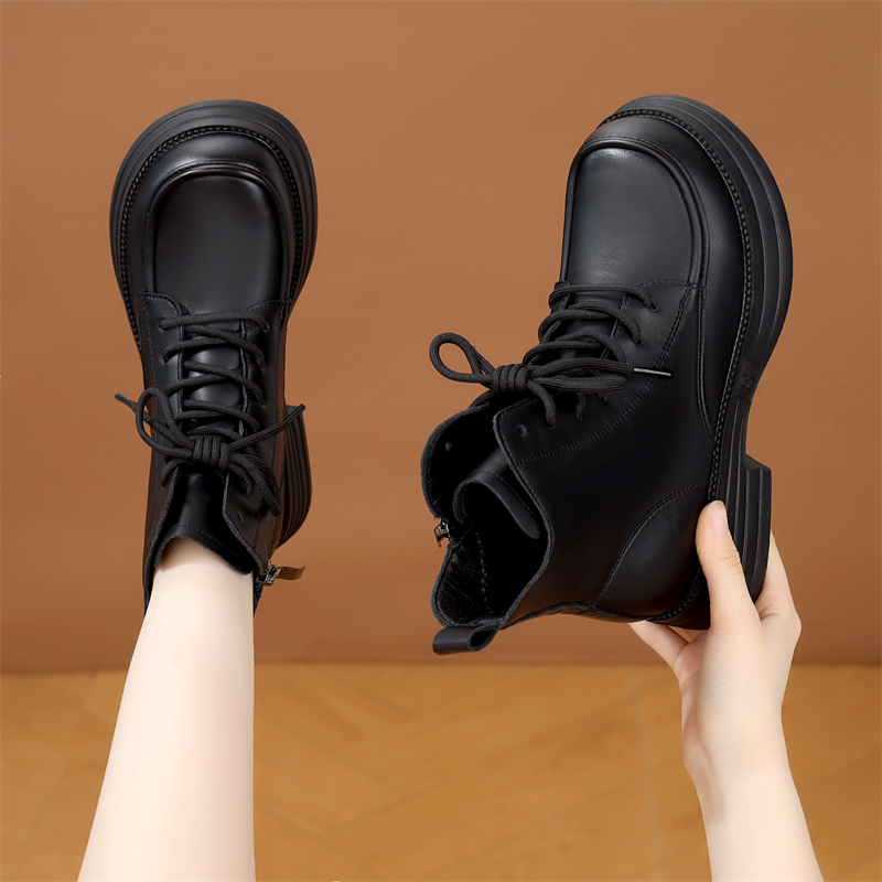 休闲百搭厚底马丁靴女2025秋冬新款英伦风防滑保暖加绒棉靴短靴子