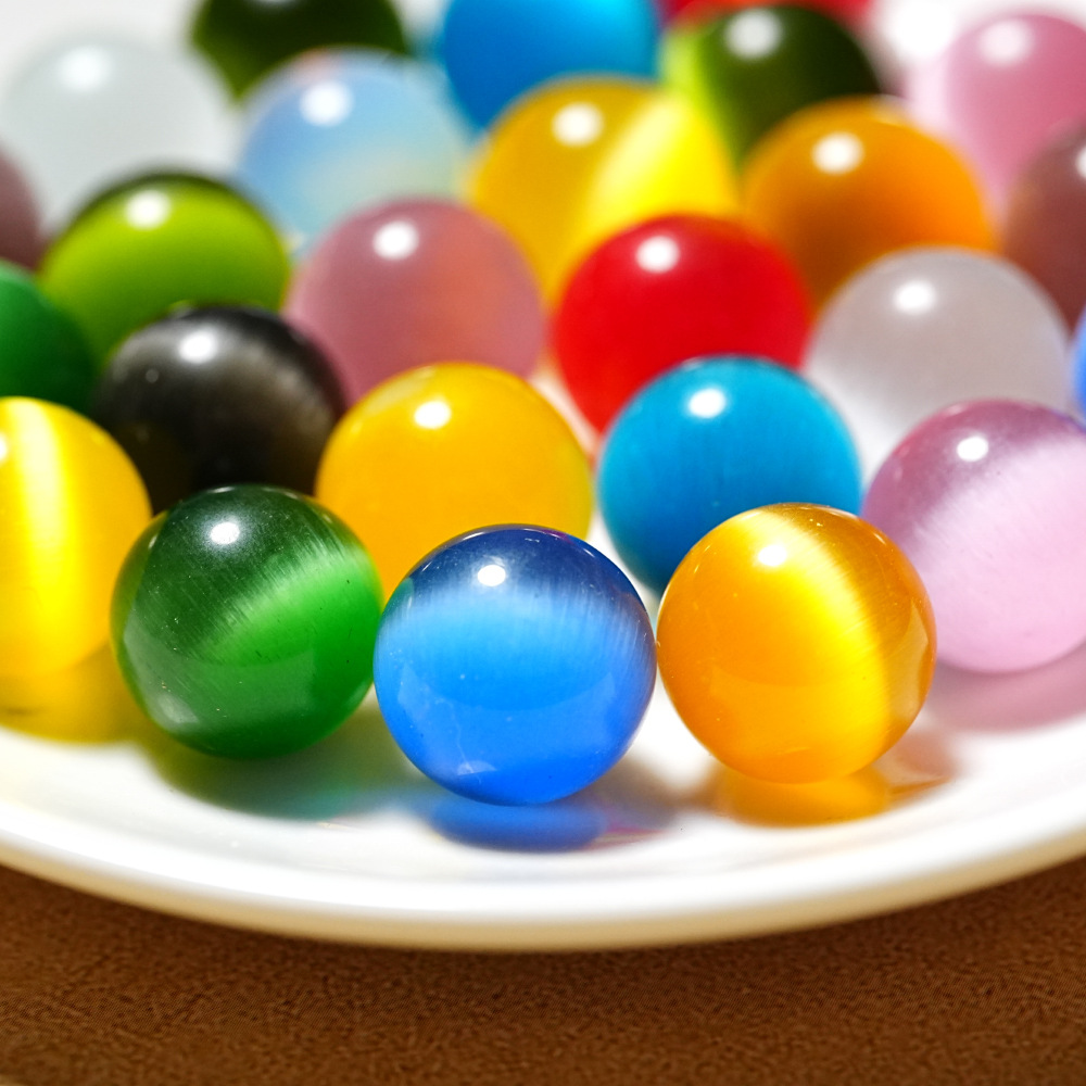 七彩猫眼球16mm圆珠无孔DIY配件弹珠把玩球猫眼石水晶球