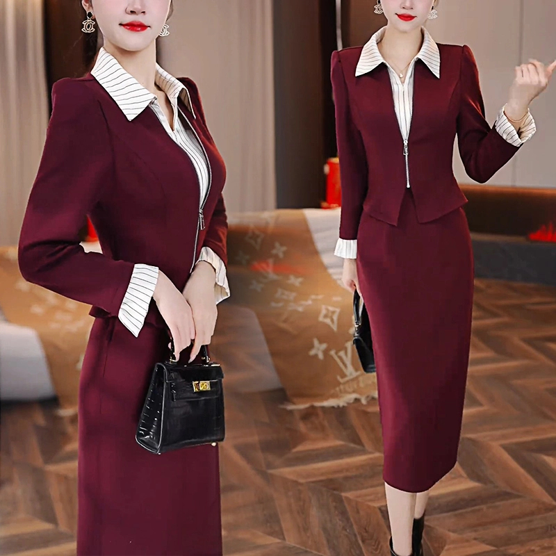 （运费补贴）2025春季新款时尚假两件连衣裙气质显瘦设计感拼接中