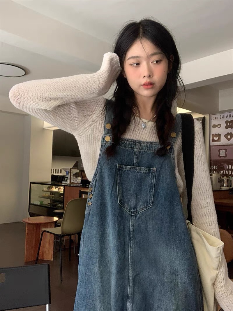 复古牛仔背带设计新款2025韩版宽松吊带裙显瘦连衣裙9588