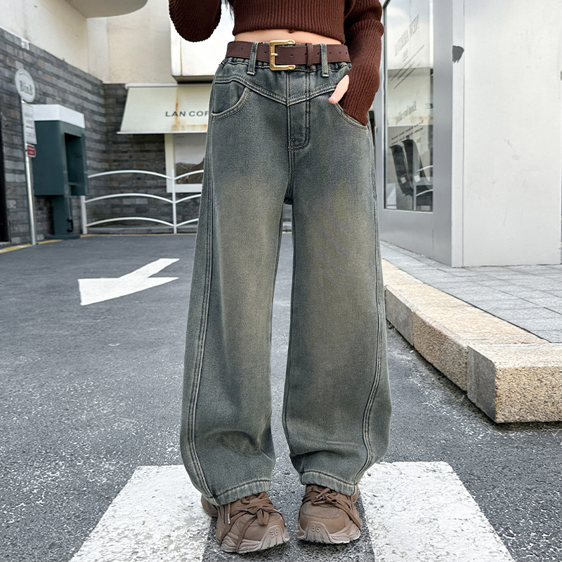 女童春秋款裤子2025新款大童春季洋气牛仔裤弯刀阔腿裤6-12岁潮款